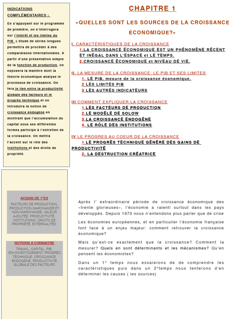 Sources et limites de la croissance économique | PDF | Produit ...