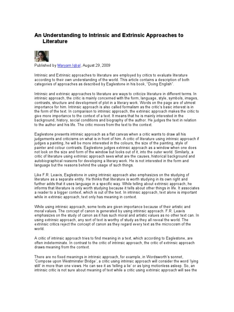 Intrinsic vs. Extrinsic Literary Criticism | PDF | Literary Criticism ...