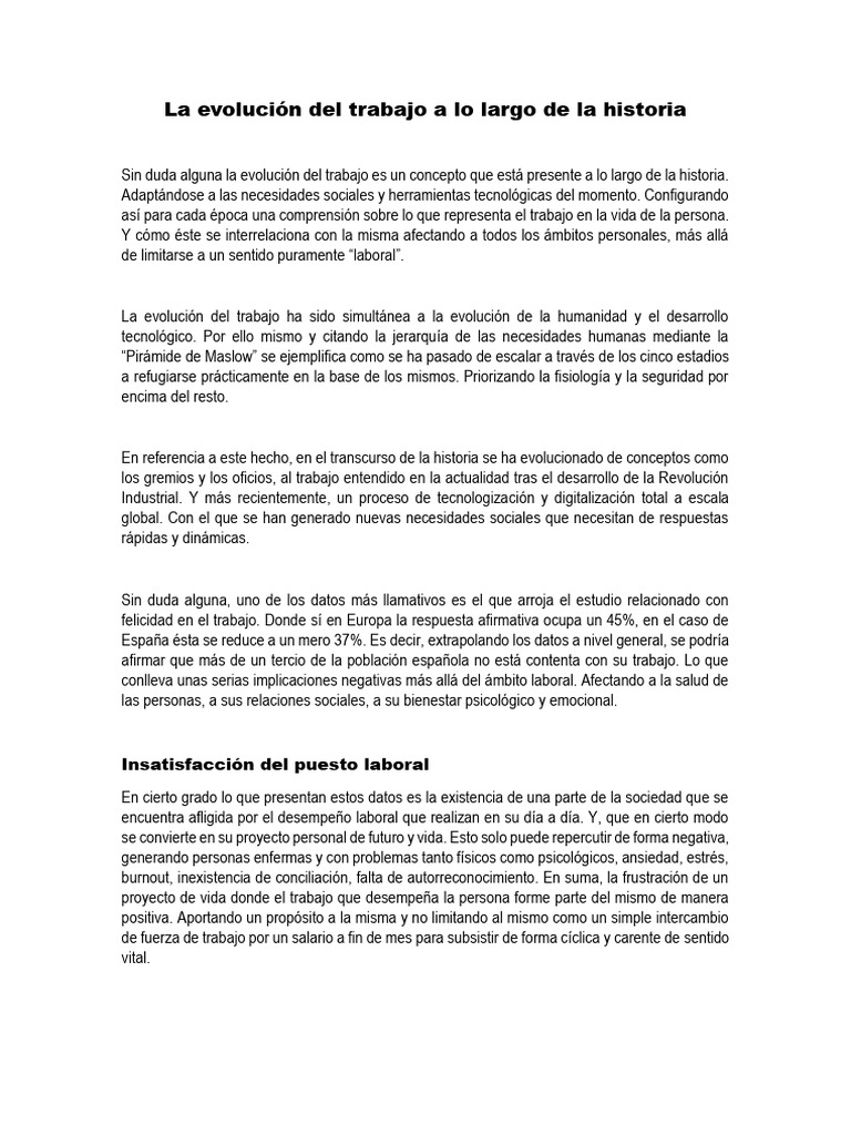 Evolución del Trabajo a lo Largo de la Historia | PDF | Sicología ...
