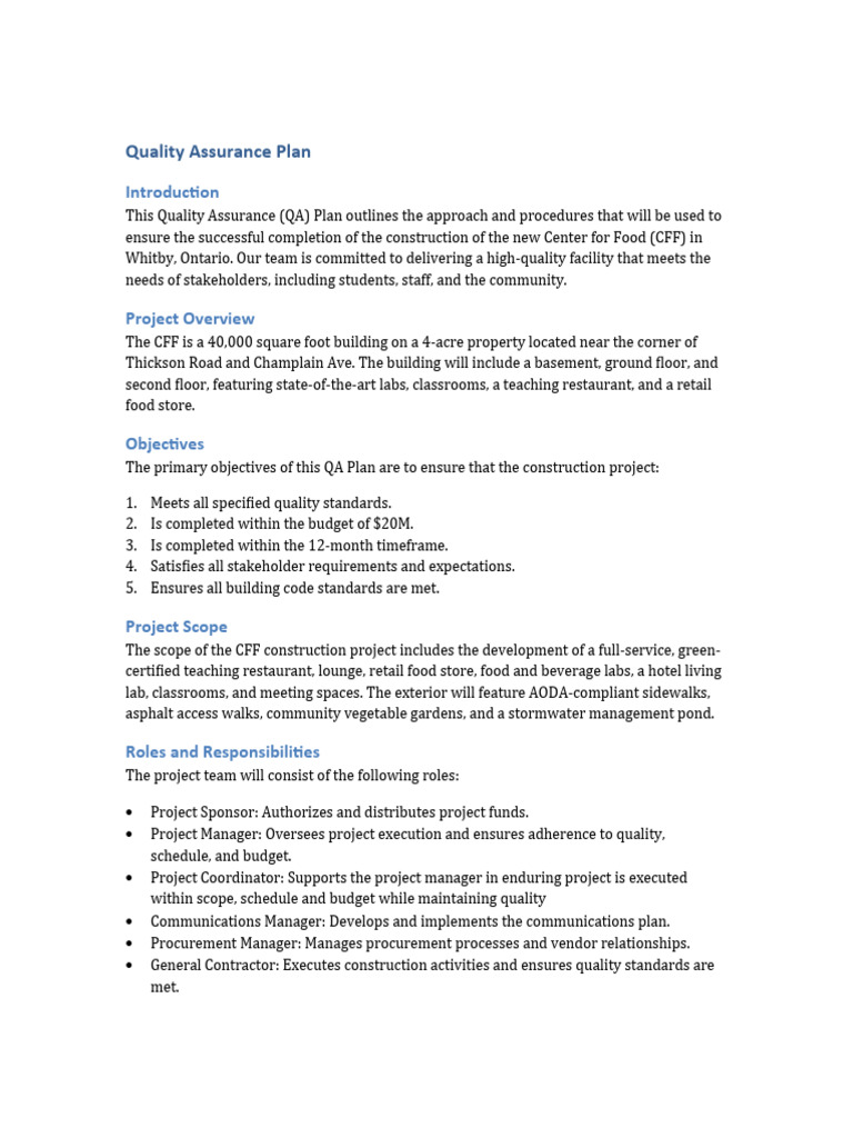 Quality Assurance Plan | PDF | Quality Assurance | Audit