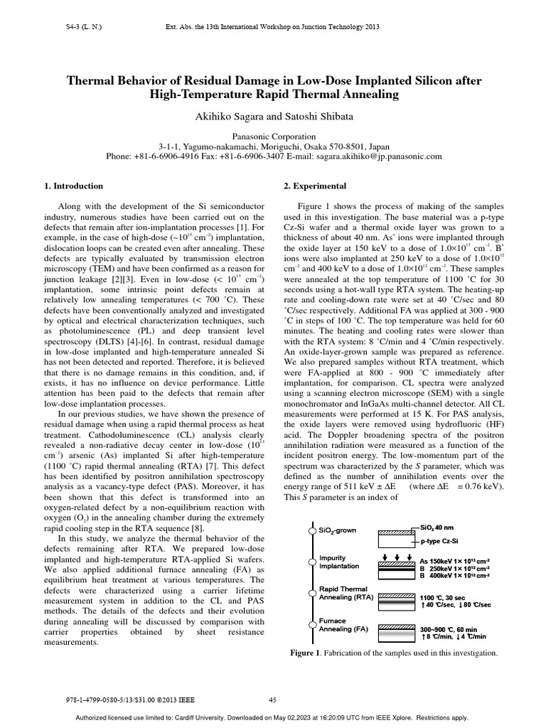 Thermal Behavior of Defects in Si | PDF | Building Engineering | Materials
