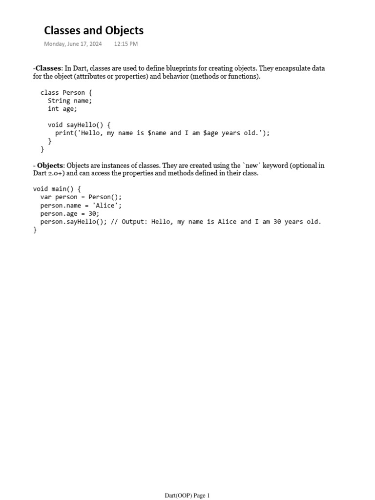 Classes and objects pdf