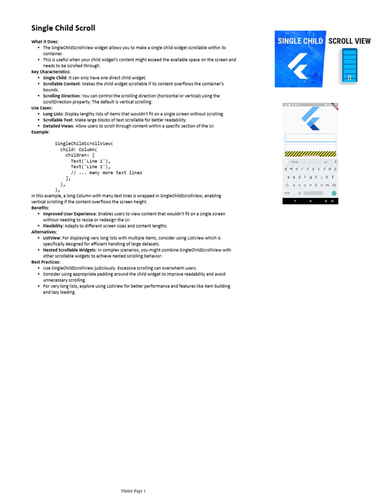 SingleChildScrollView in Flutter Guide | PDF