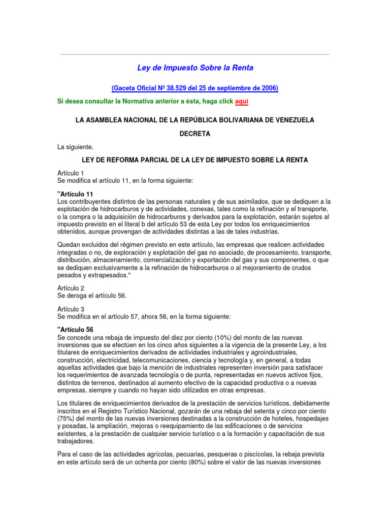 Ley de Impuesto Sobre La Renta | PDF | Impuestos | Impuesto sobre la renta