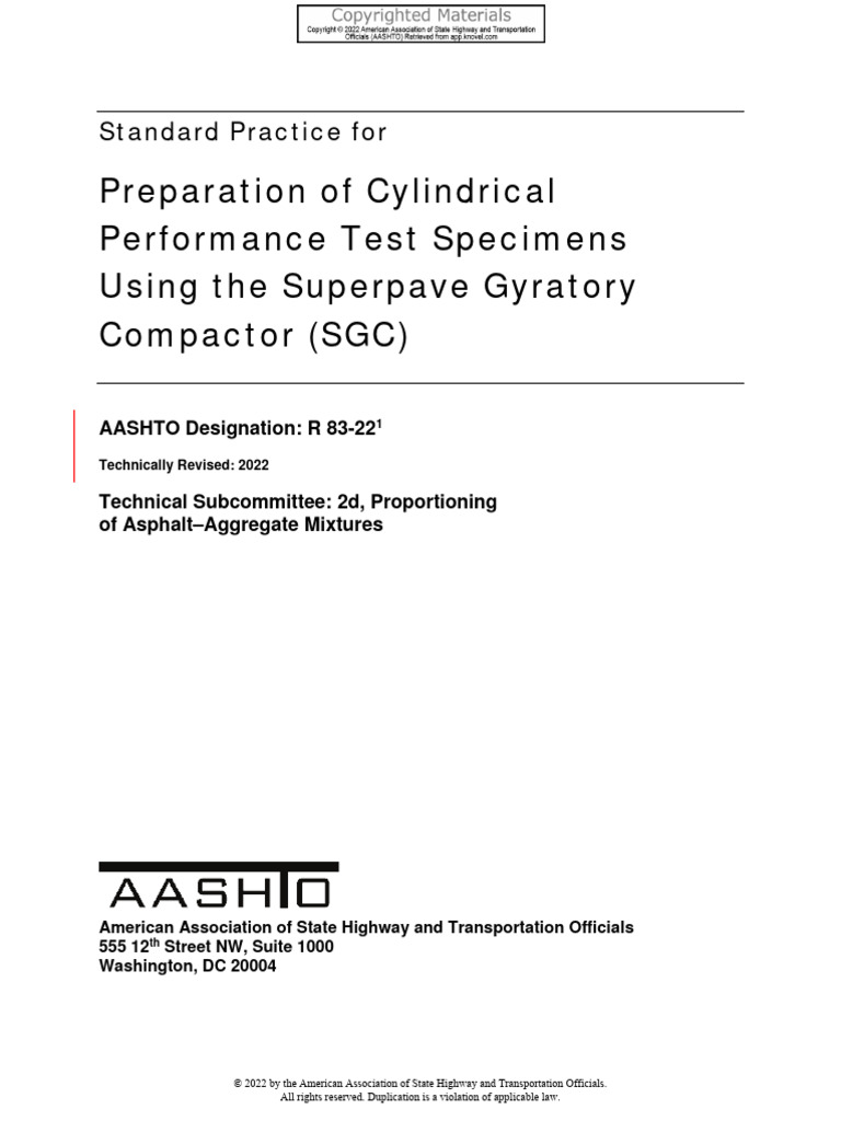 R83 - Preparation of Cylindrical Performance Test Specimens | PDF
