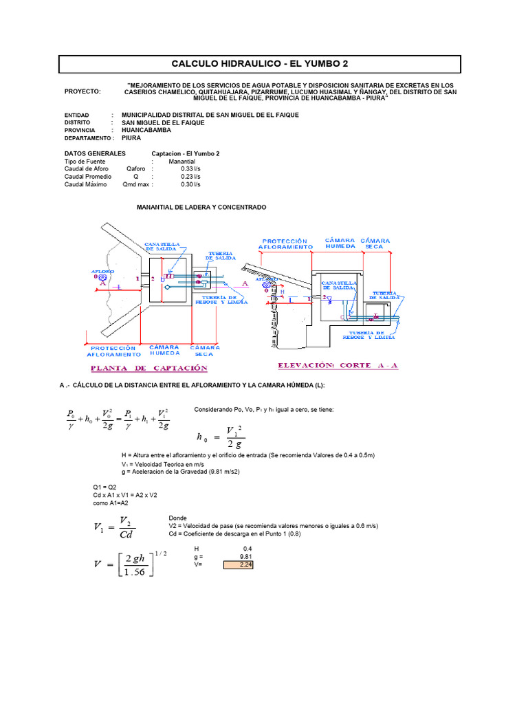 Diseño de Captacion El Yumbe 2 PDF Mecánica de Medios Continuos