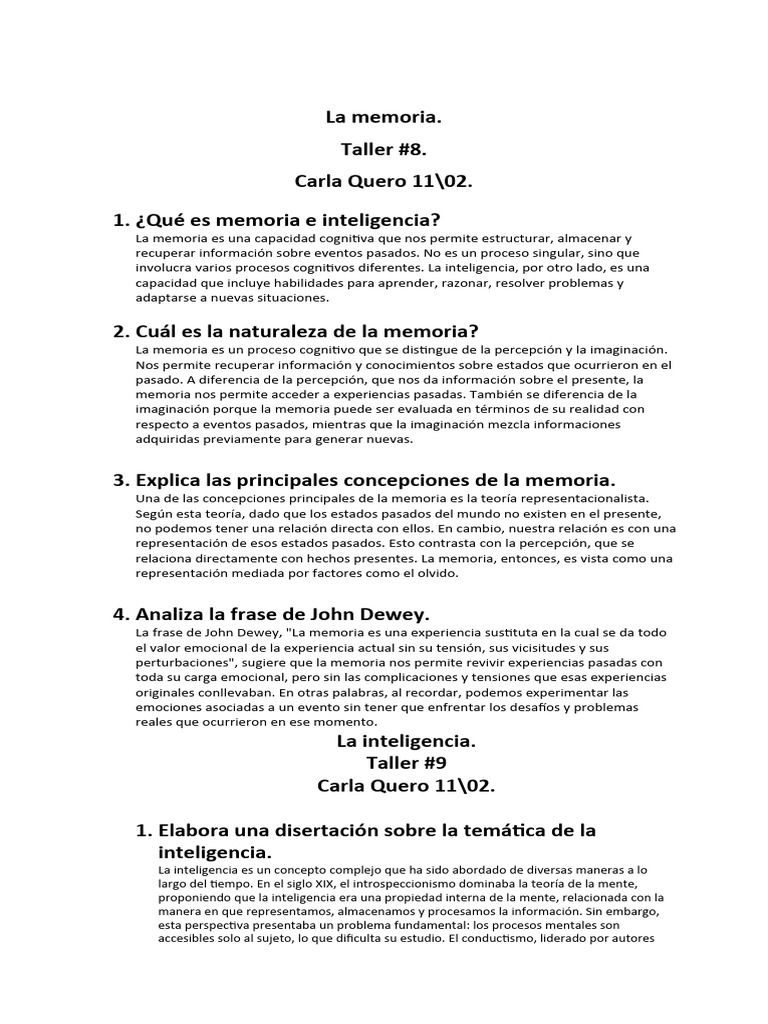 La Memoria Pdf Memoria Inteligencia