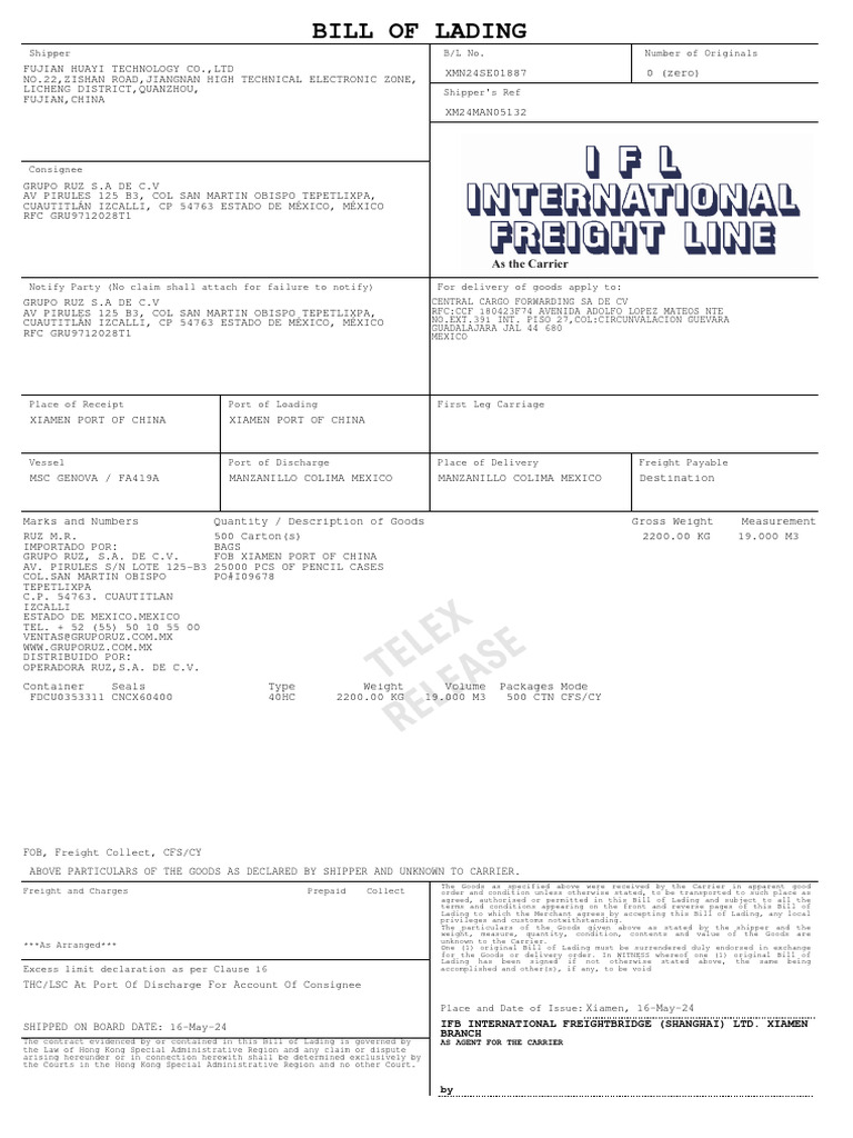 HBL - TLX | PDF | Cargo | Bill Of Lading