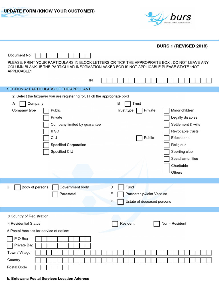 Botswana Taxpayer Registration Form | PDF | Transaction Account
