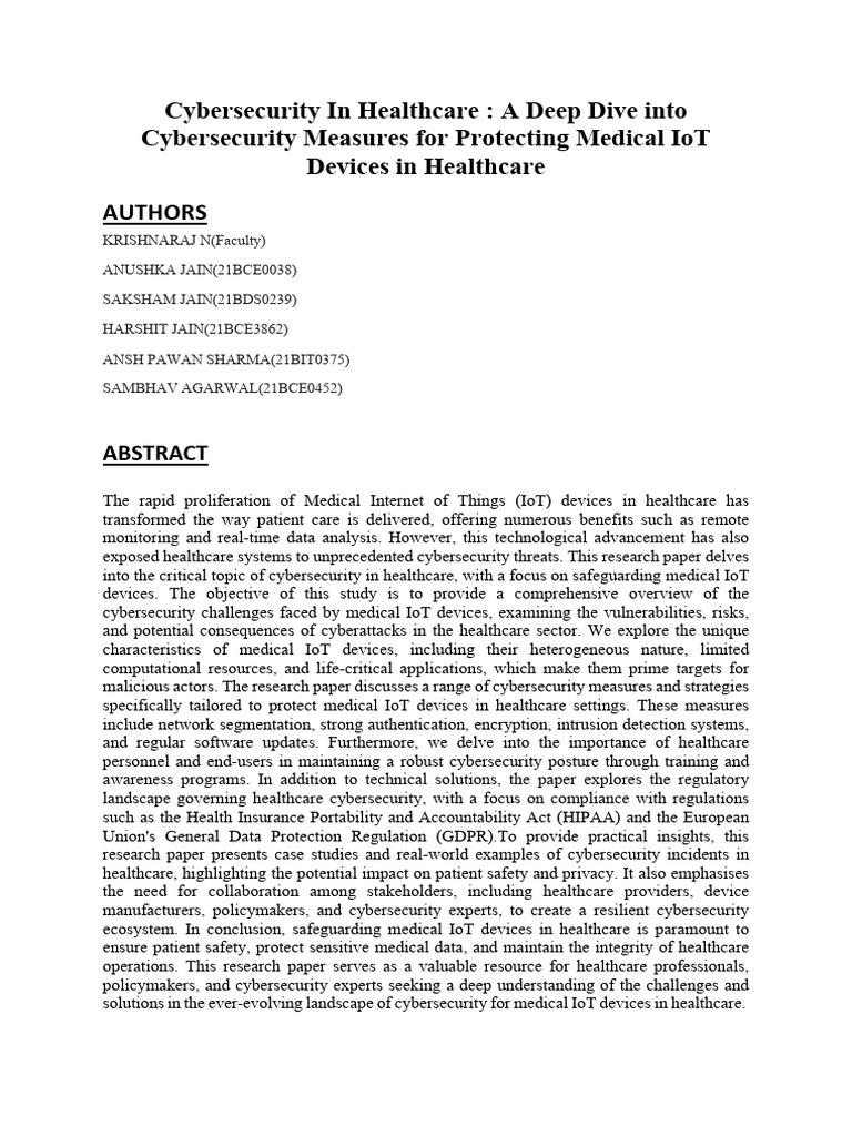 Cybersecurity in Healthcare WORD2 | PDF | Security | Computer Security