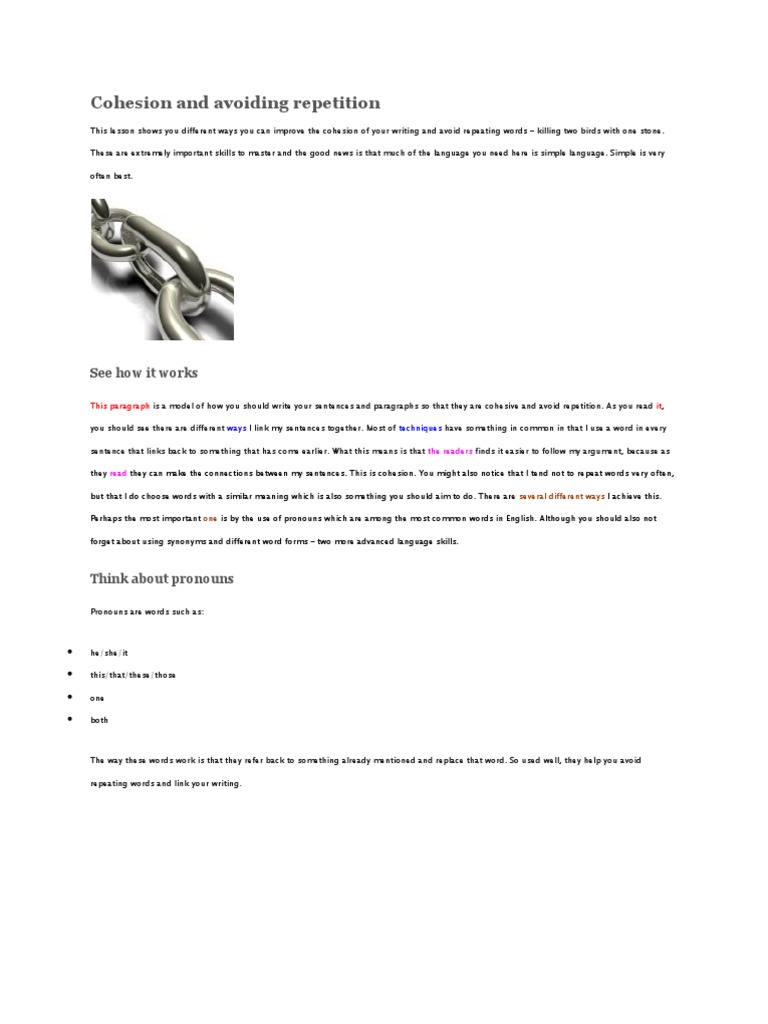 Techniques to Avoid Repetition in Writing | PDF | Word | Noun