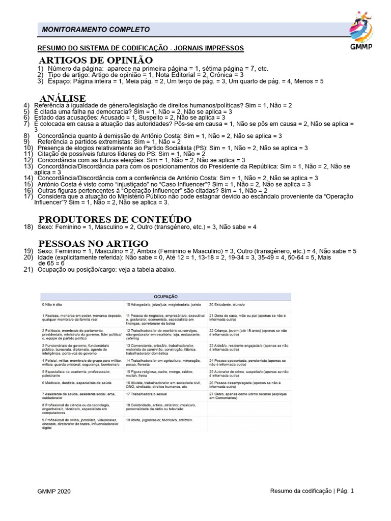 Guia Codificação Completo | PDF | Ciências Sociais