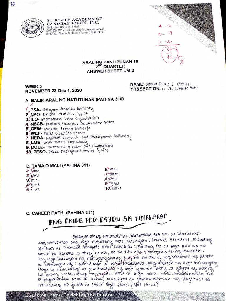 St. Joseph Academy of Candijay Bohol, Inc - ARAL PAN 10 FORMATIVE ...