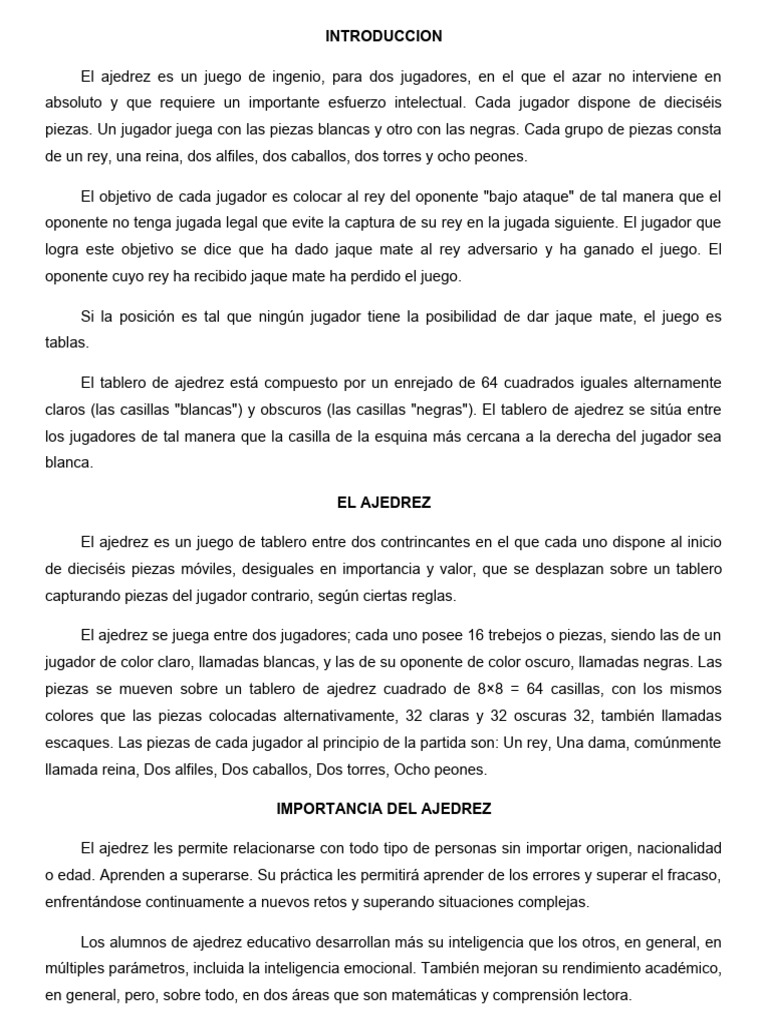 El Ajedrez | PDF | Ajedrez | Juegos de habilidad mental