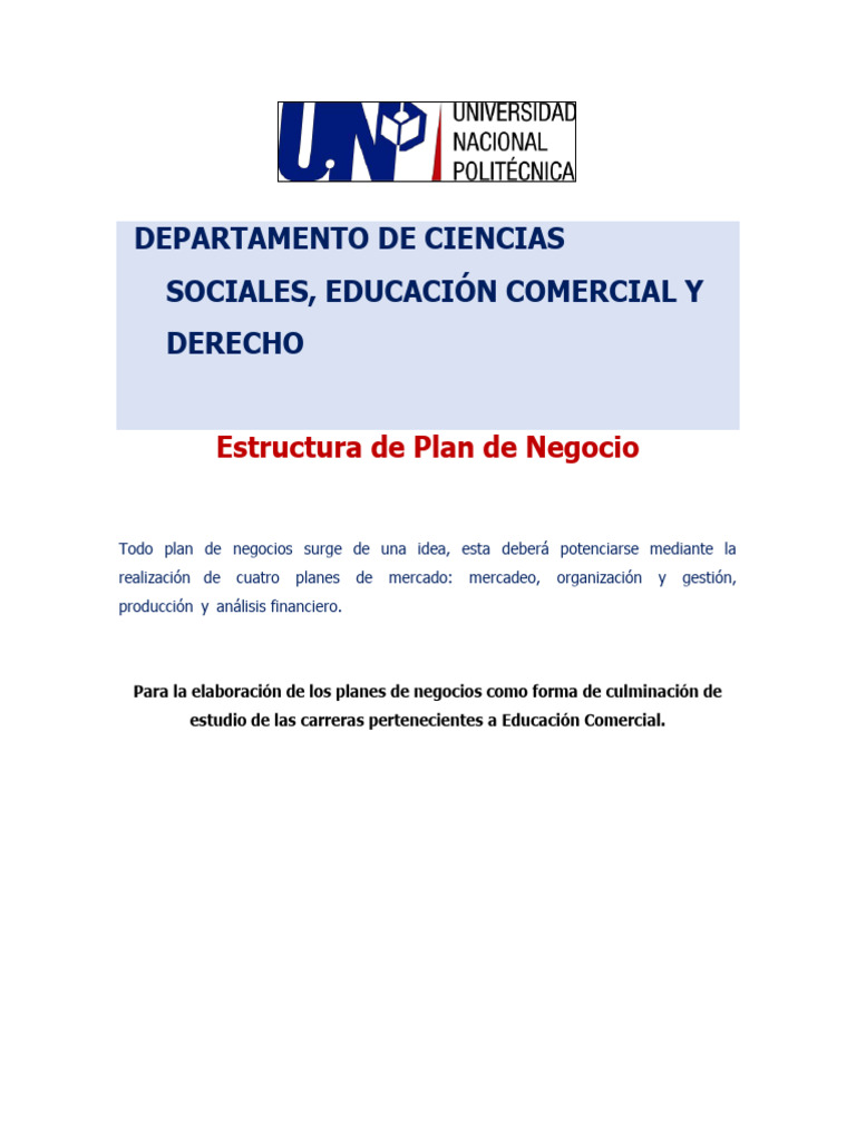 Estructura de un Plan de Negocio | PDF | Marketing | Business