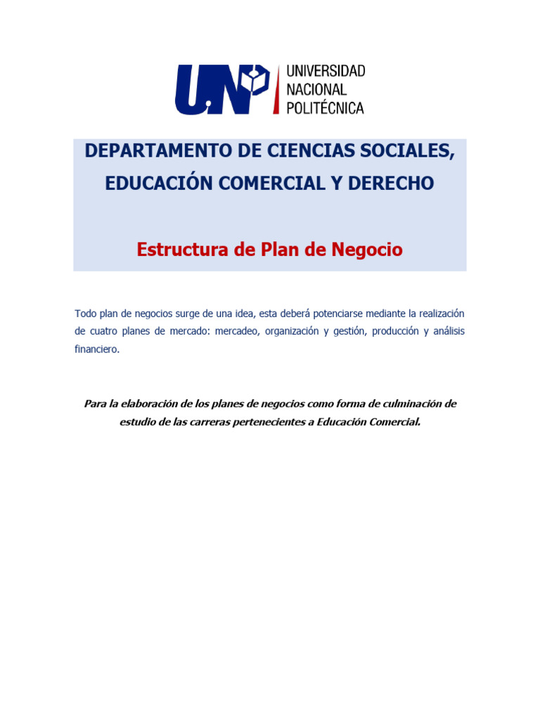 Estructura de un Plan de Negocio 2023 | PDF | Marketing | Business