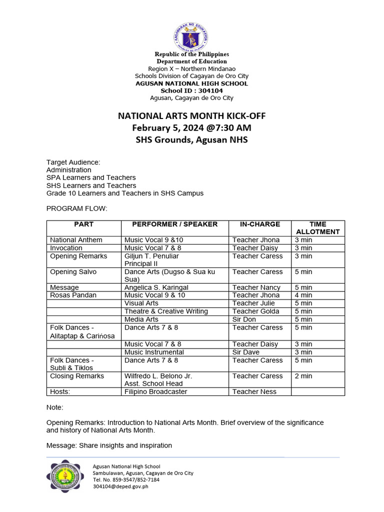 National Arts Month Kick-Off Program | PDF | Performing Arts | Philippines