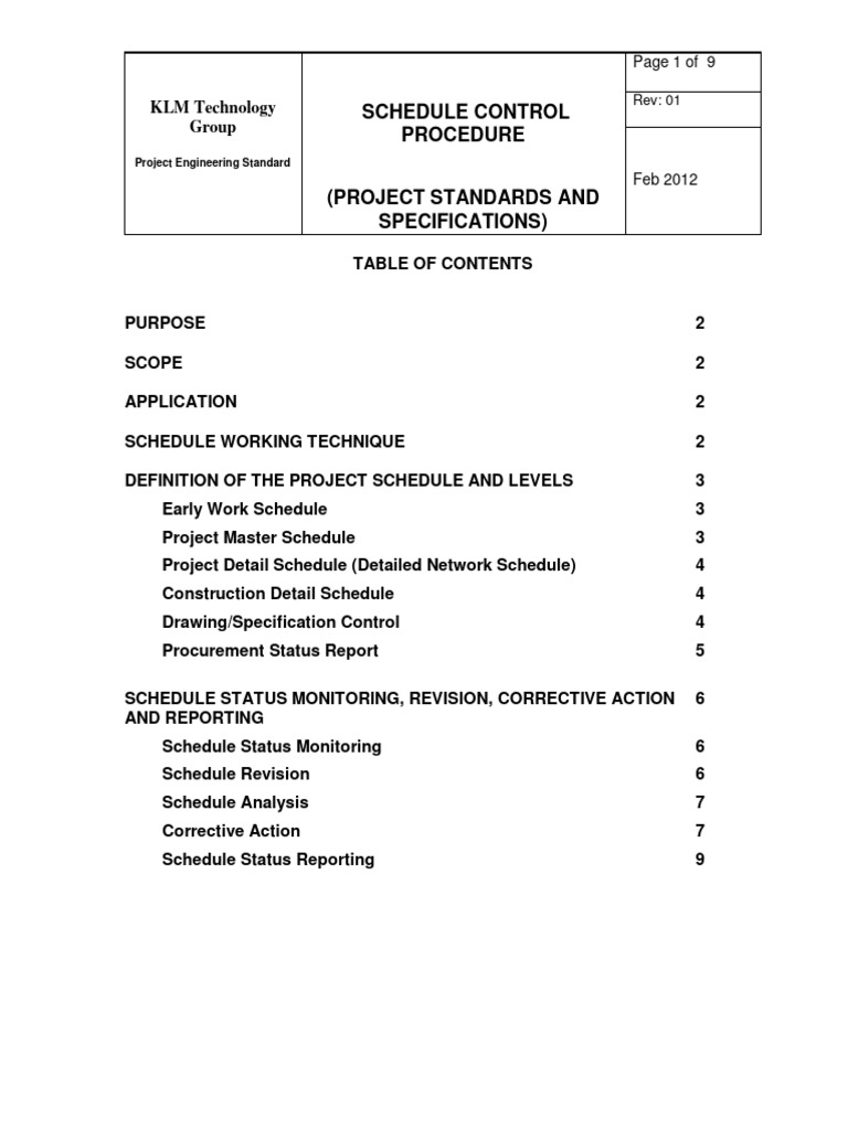Project Standard and Specifications Schedule Control Procedure Rev01 ...