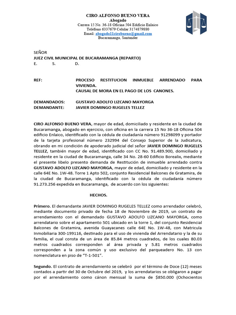 Demanda de Restitución de Inmueble Arrendado | PDF | Ley común