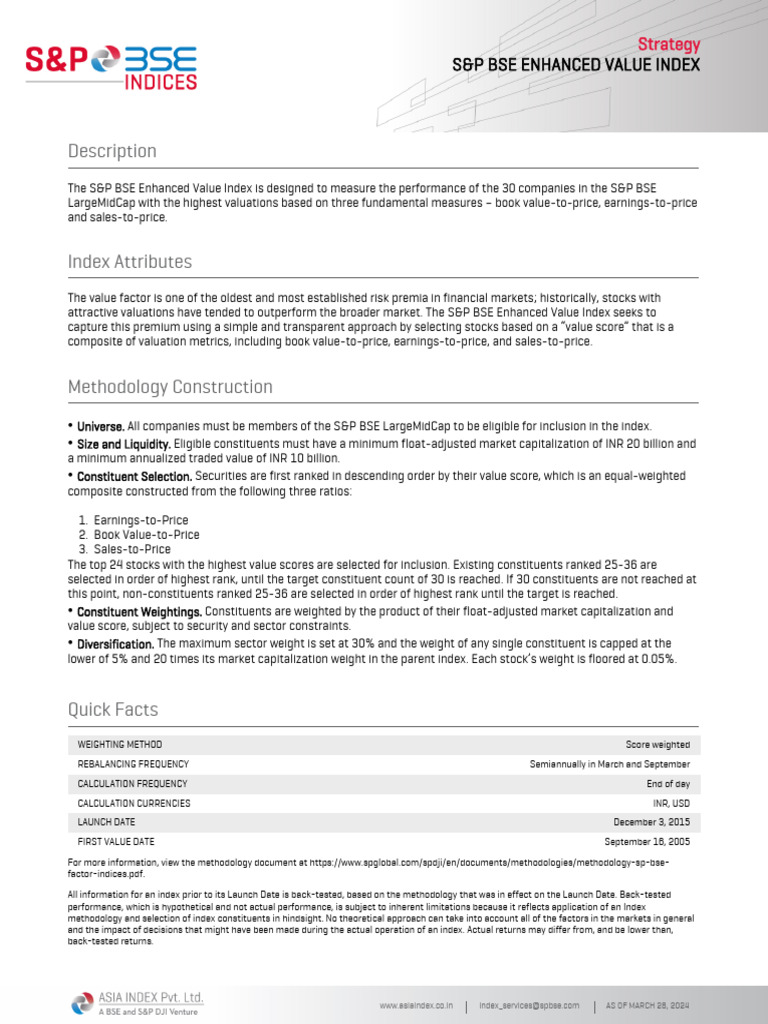 S&P BSE Enhanced Value Index Overview | PDF | Stock Market Index ...