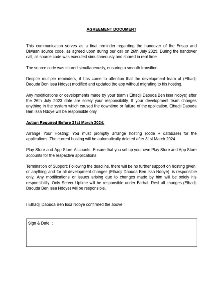 Final Reminder: Code Handover Notice | PDF