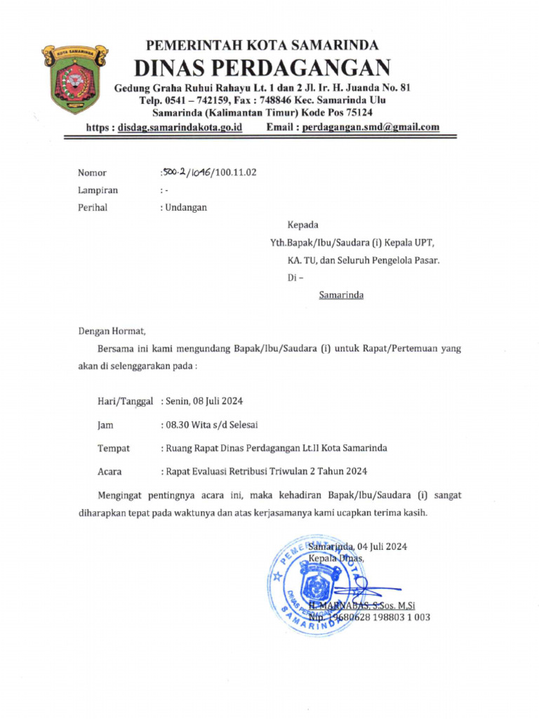 Undangan Rapat Triwulan 2 | PDF