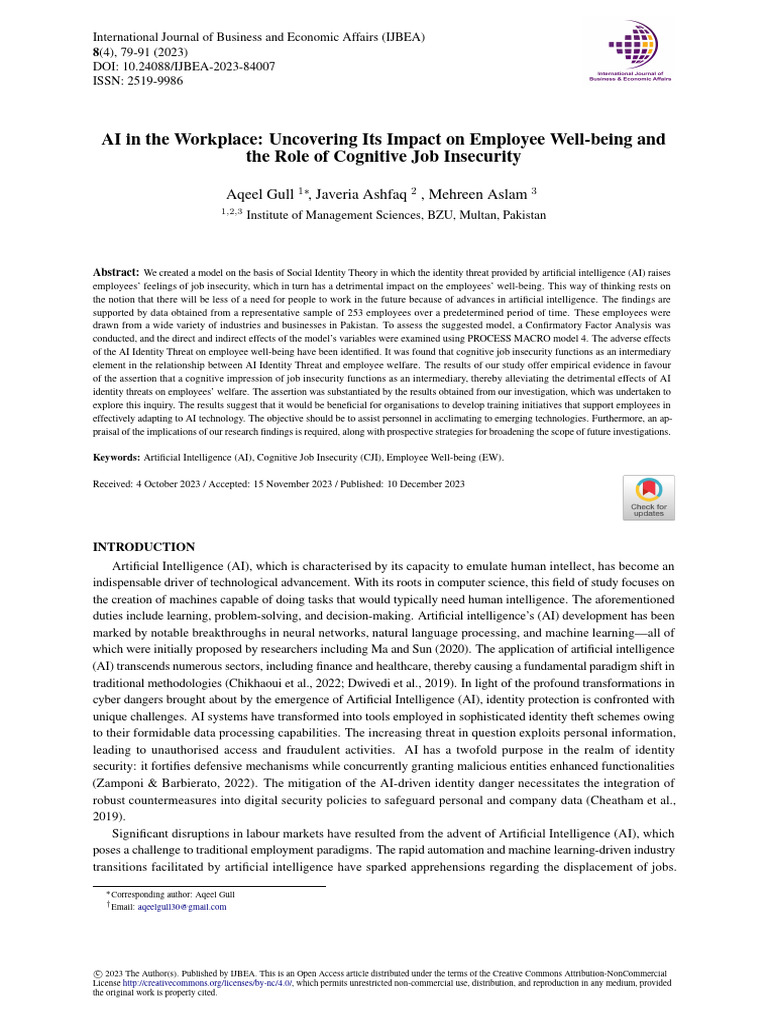 AI in The Workplace Uncovering Its Impact On Employee Well Being | PDF ...