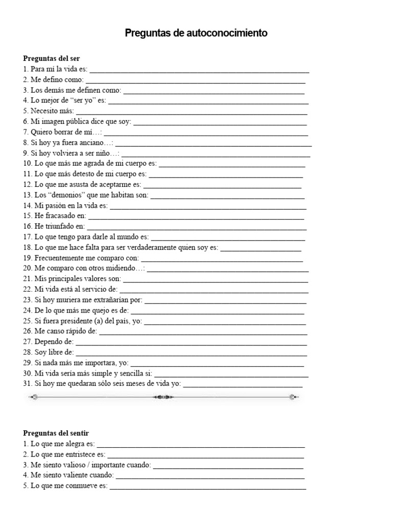 100 Preguntas para el Autoconocimiento | PDF | Relaciones personales ...