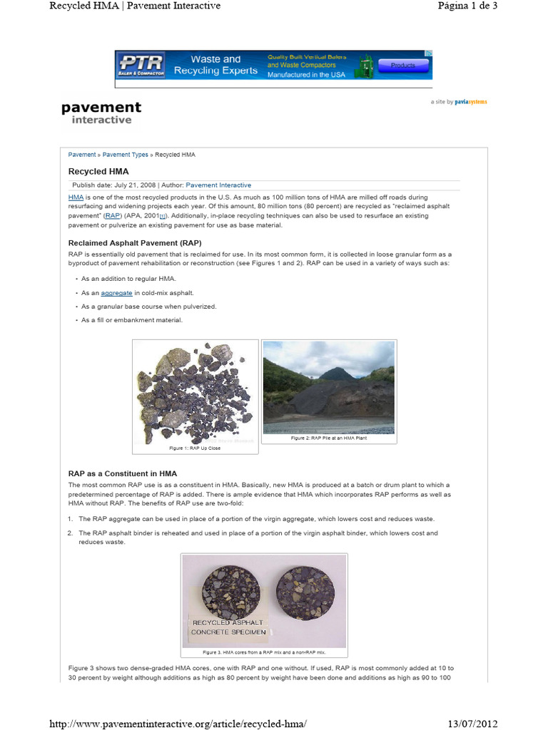 Recycled HMA (Pavement Interactive 2008-07-21) | PDF | Road Surface ...