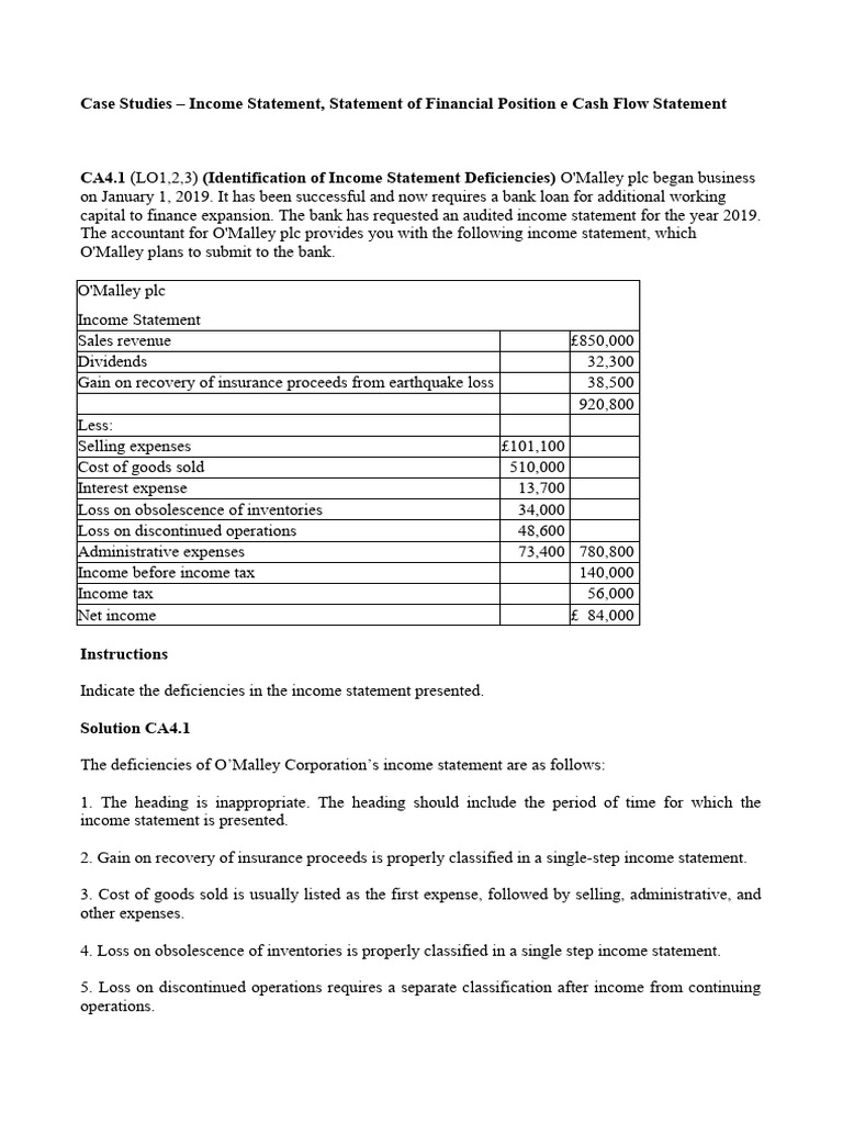 solution-case-studies-income-statement-statement-of-financial-position