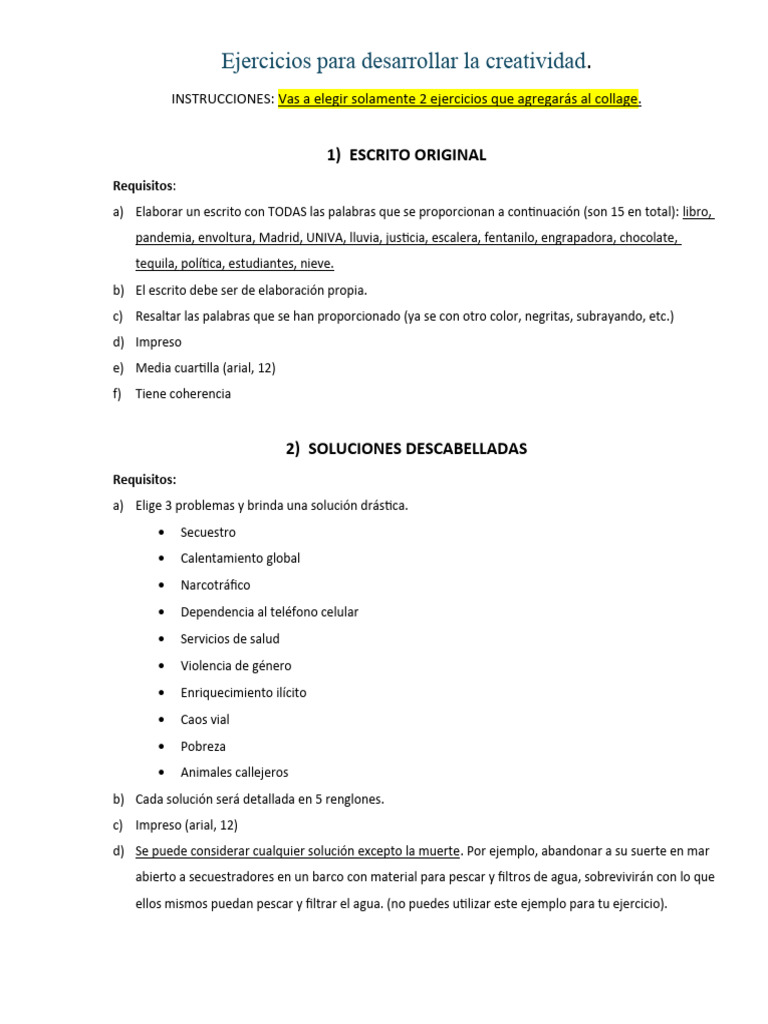 Ejercicios Para Desarrollar La Creatividad 24A | PDF