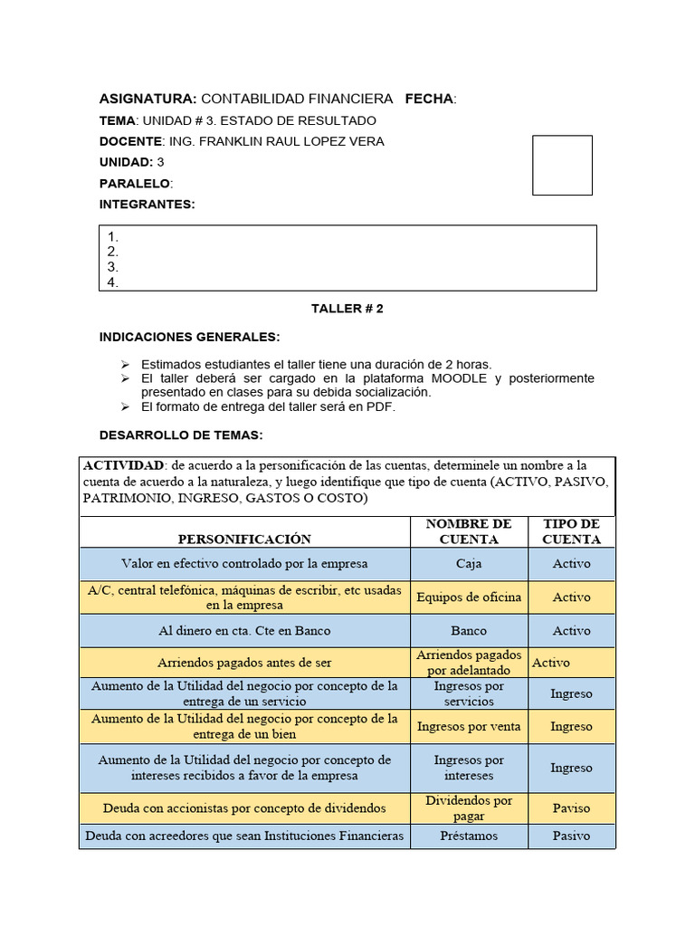Taller sobre Estado de Resultados en Contabilidad | PDF | Deuda | Business