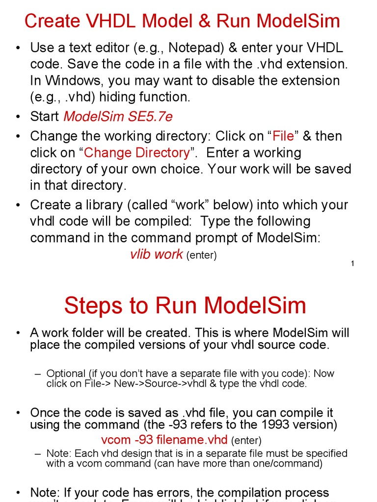 Create VHDL Model & Run Modelsim | PDF