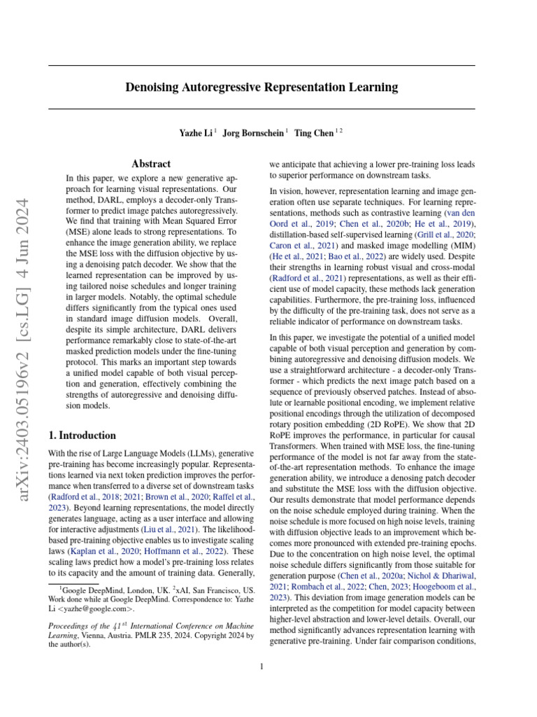 2024 - Denoising Autoregressive Representation Learning - Li Et Al ...