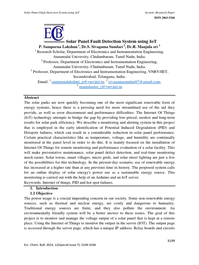 IoT Solar Fault Detection System | PDF | Photovoltaics | Internet Of Things