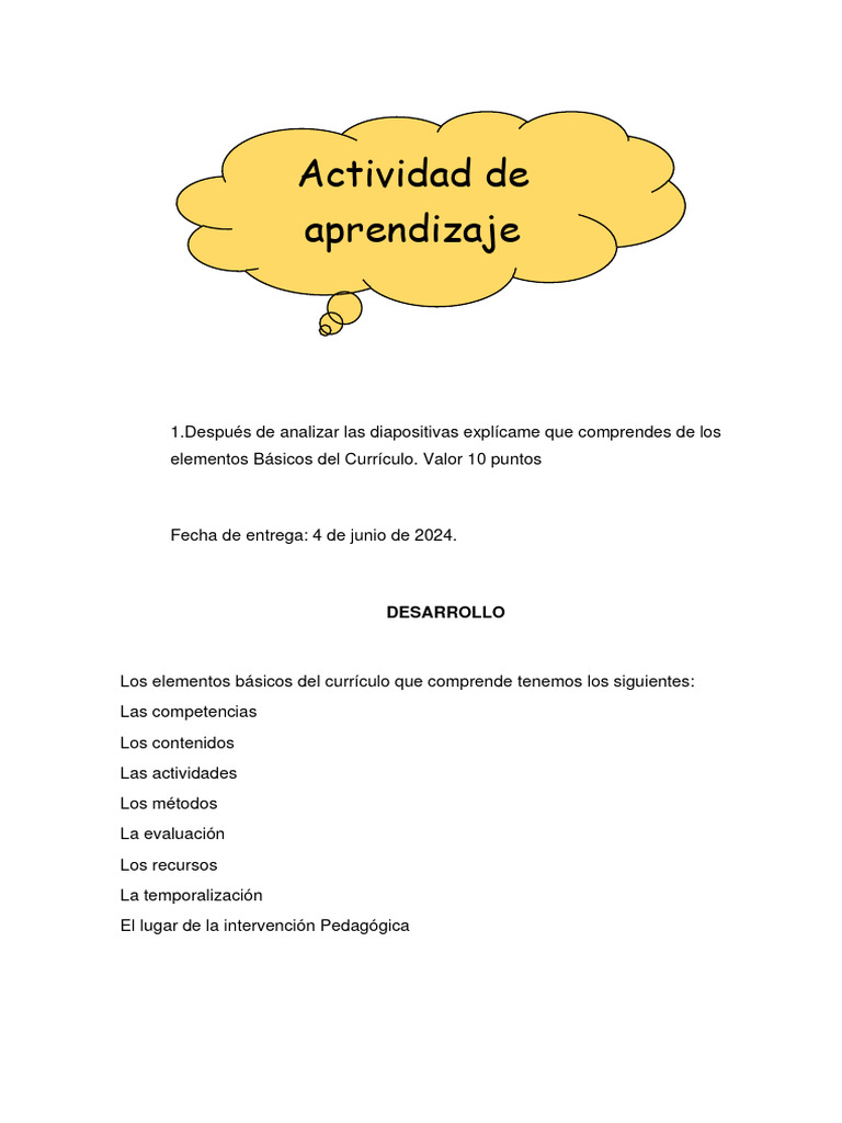 Elementos Clave del Currículo Educativo | PDF | Aprendizaje | Plan de ...