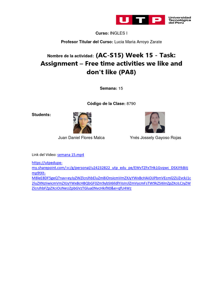 Week 15 English I Assignment Guide | PDF