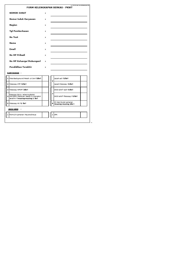 Form Kelengkapan Berkas - Karyawan Baru | PDF