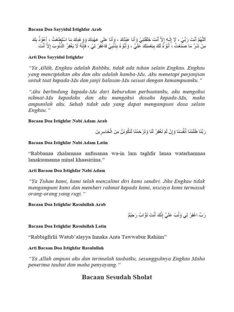Bacaan Doa Sayyidul Istighfar Arab Pdf