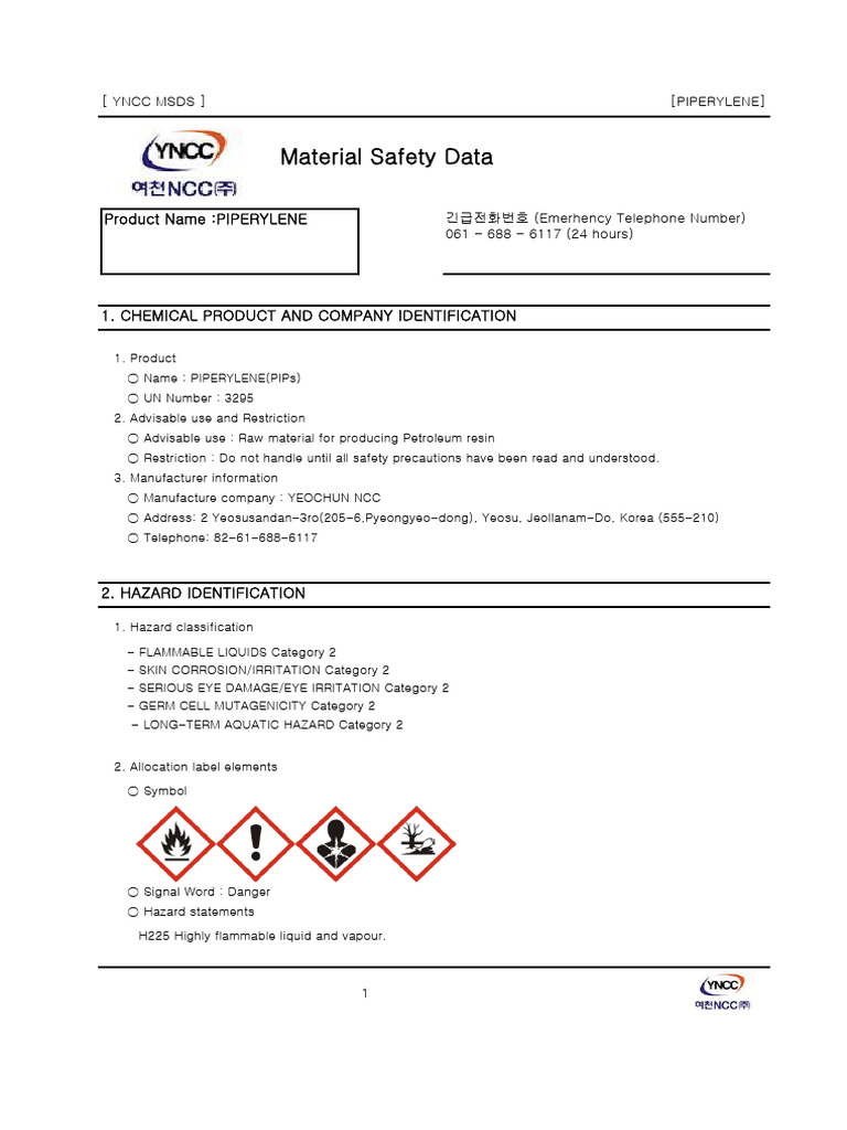PIPERYLENE ( EN-GHS-K) Rev.4.0.0 | PDF | Fires | Explosion