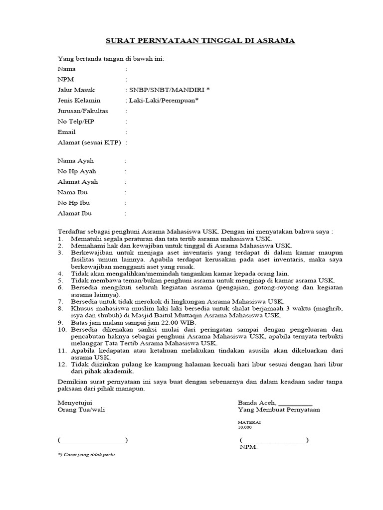 surat-pernyataan-tinggal-di-asrama-mahasiswa-kip-k-pdf