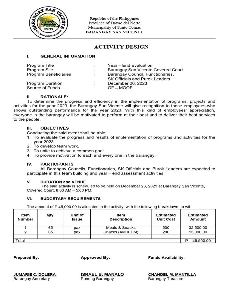 Activity Design and Narrative | PDF