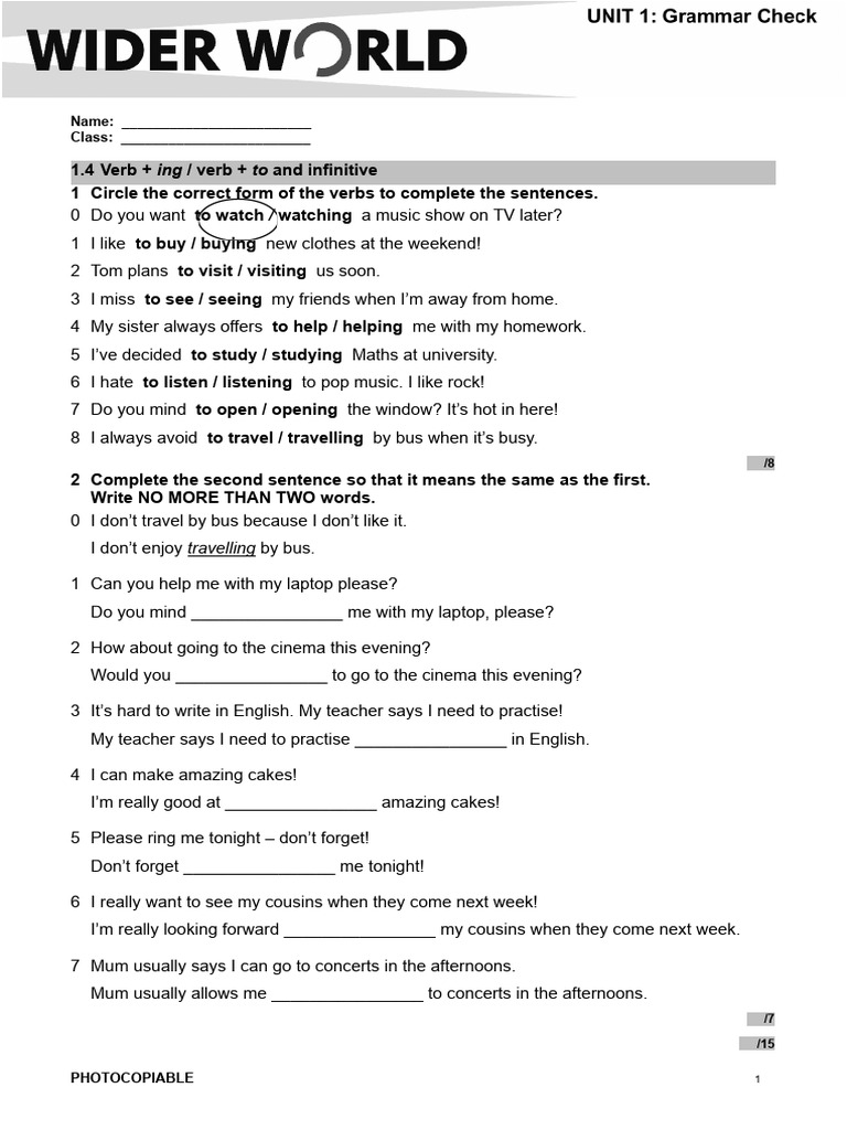 Wider World 3 GrammarCheck U1 4 SLD | PDF | Language Arts & Discipline