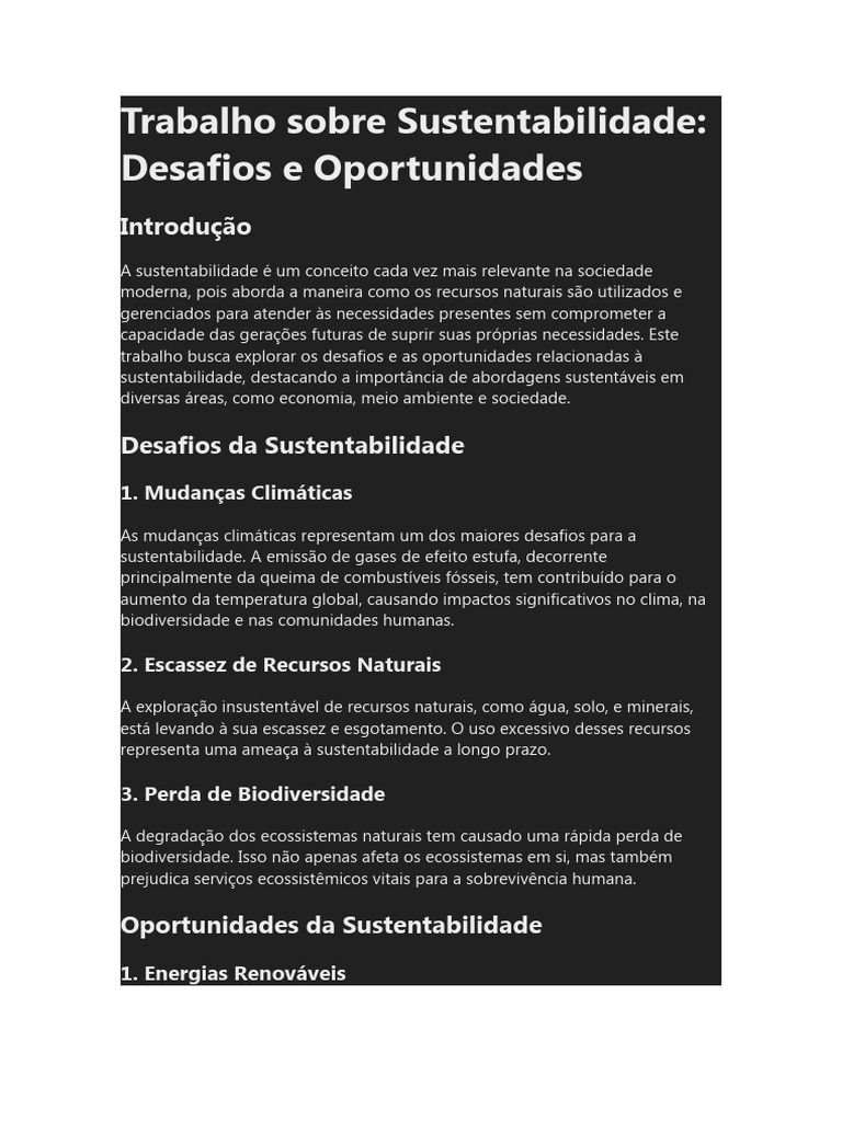 Trabalho Sobre Sustentabilidade Pdf Aquecimento Global E Mudança