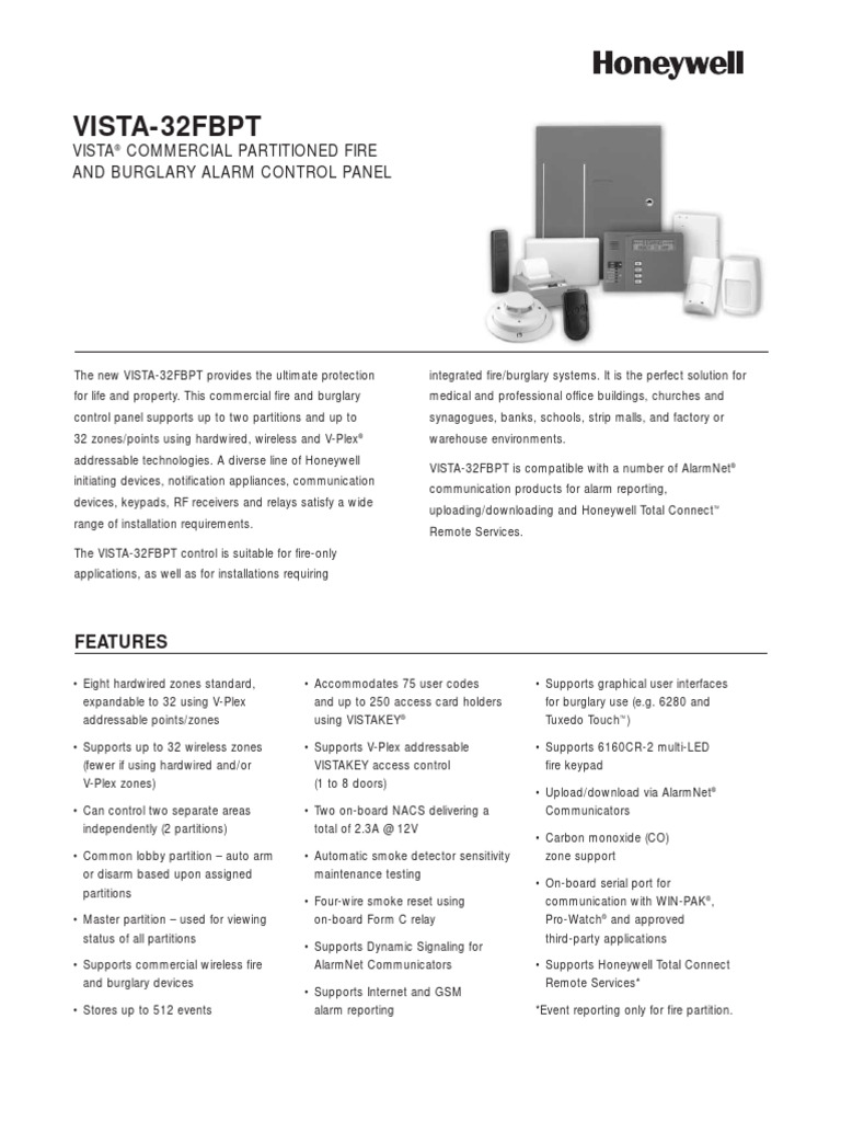 VISTA 32FBPT Data Sheet PDF Security Alarm Electrical Engineering