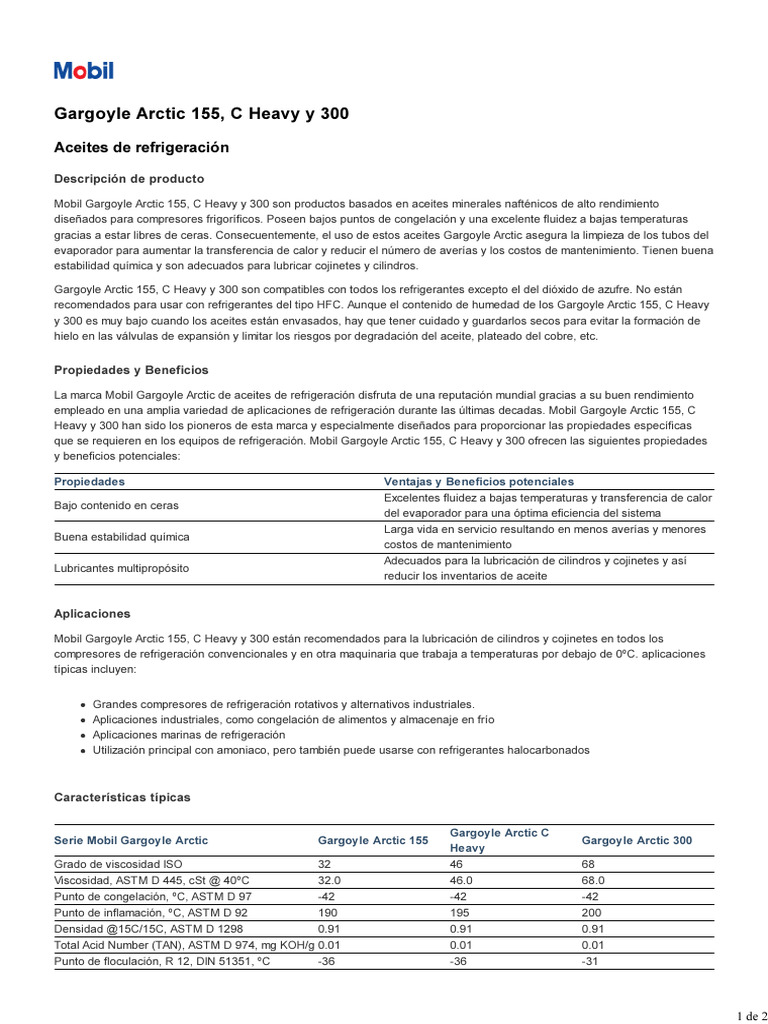 Mobil Gargoyle Arctic 300 | PDF | Refrigeración | Química