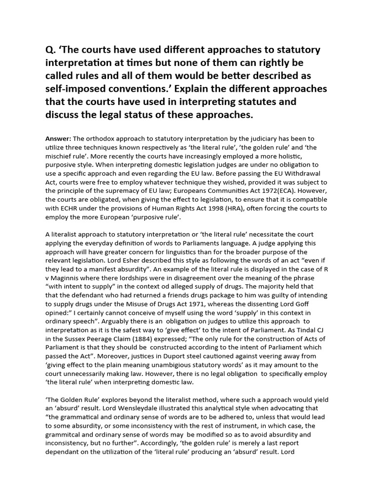 Approaches to Statutory Interpretation | PDF | Plain Meaning Rule ...