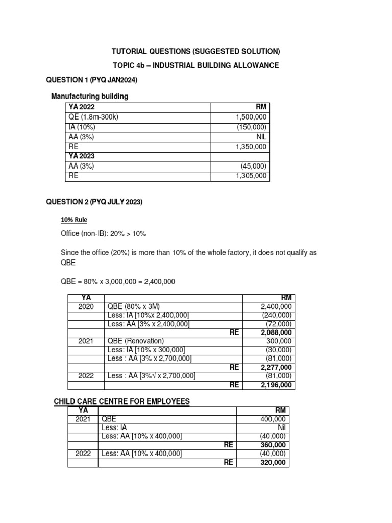 Industrial Building Allowance Tutorial | PDF