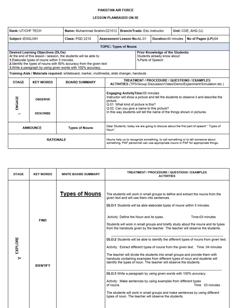 Lesson Plan by Ibrahim | PDF | Noun | Learning