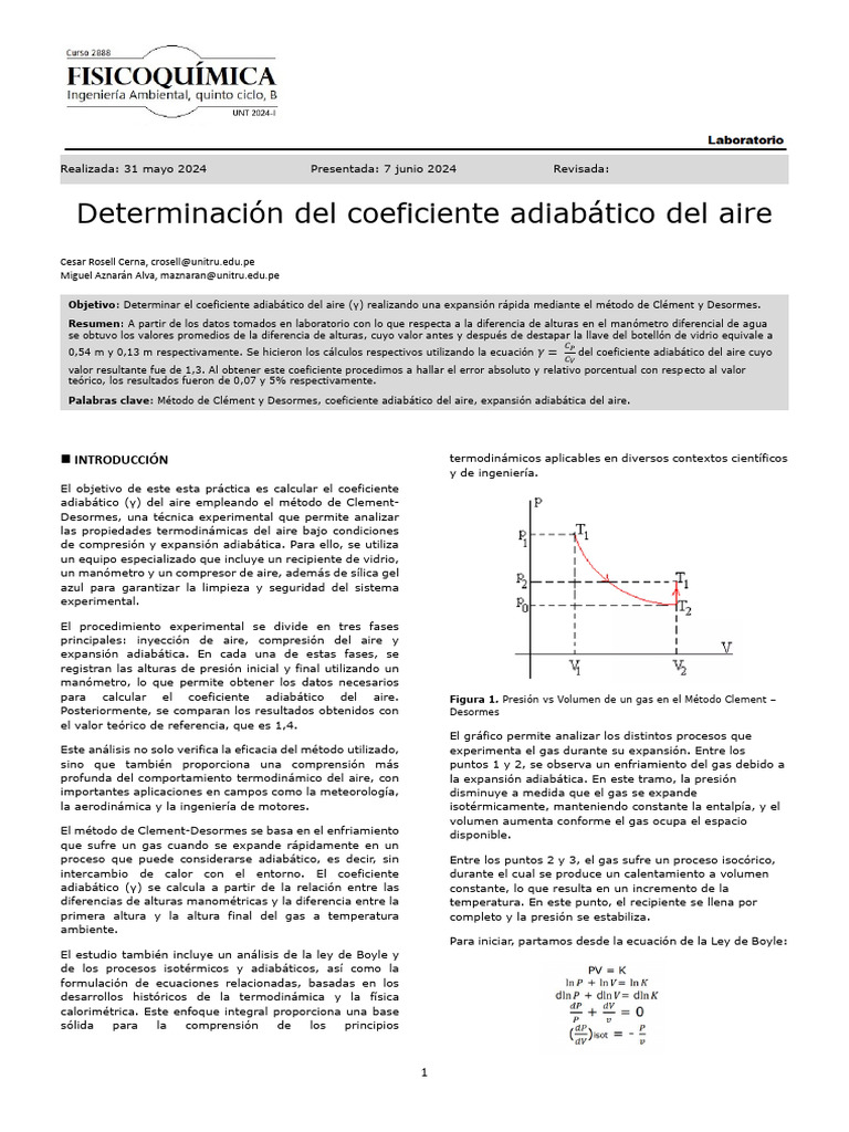 Informe 03 - Fisicoquimica | PDF | Gases | Ecuaciones